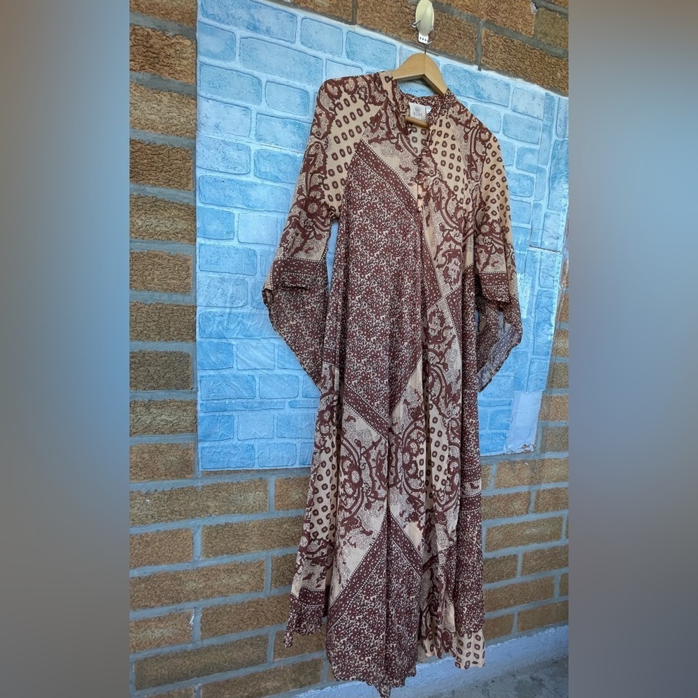 BLUE BOHEME Audrey Printed Maxi kaftan  Dress Butterfly Sleeves  brown large - Picture 3 of 14